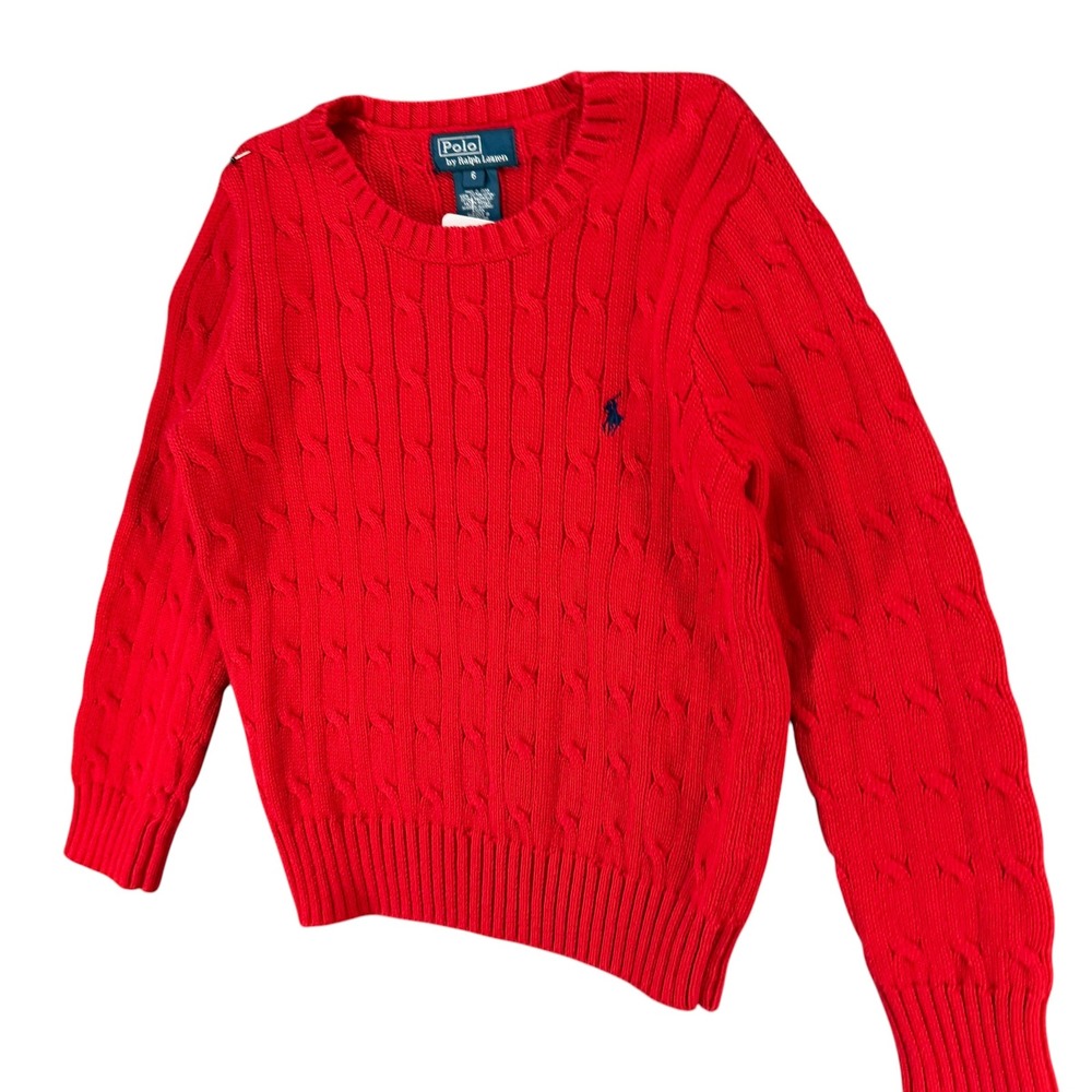 Vtg Polo Ralph Lauren Cable Knit Sweater Boys Size 6 Red 100% Cotton Pony Preppy - Picture 3 of 12